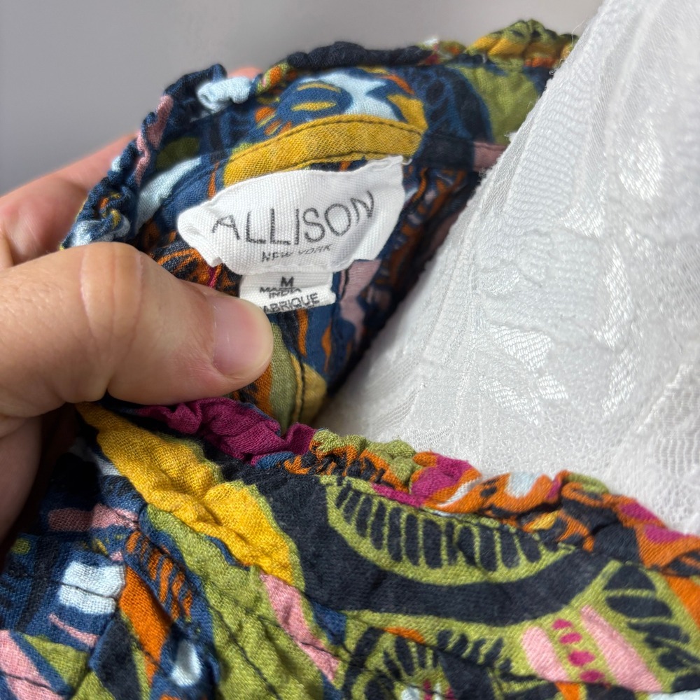 Allison New York Multicolor Ruffle Sleeve Abstract Button Up Top Blouse Womens M - Picture 8 of 9